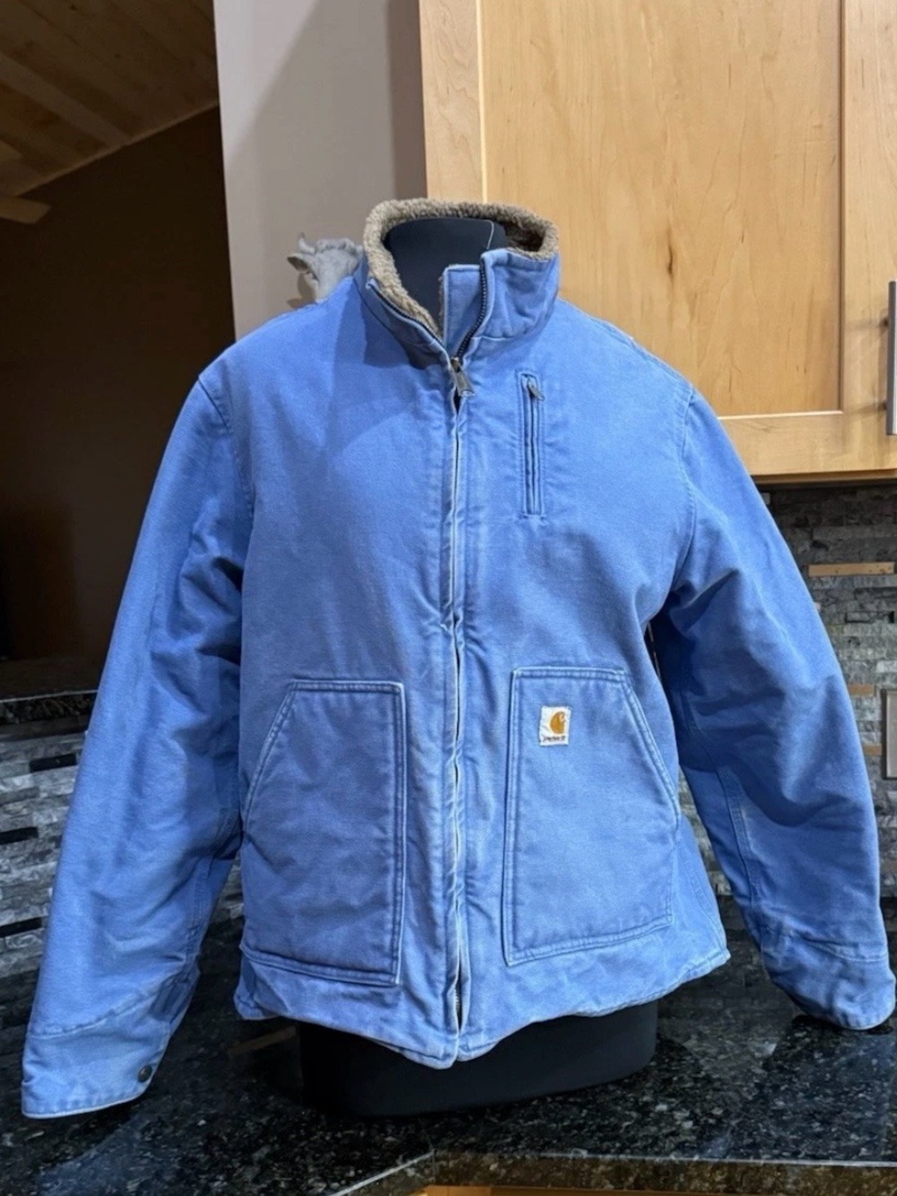 Vintage Y2K Women’s Carhartt Blue Canvas/Sherpa Lined Coat/Jacket